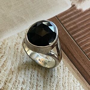 925 Sterling Silver Black Onyx Ring Size US 5.5, 6 Minimal